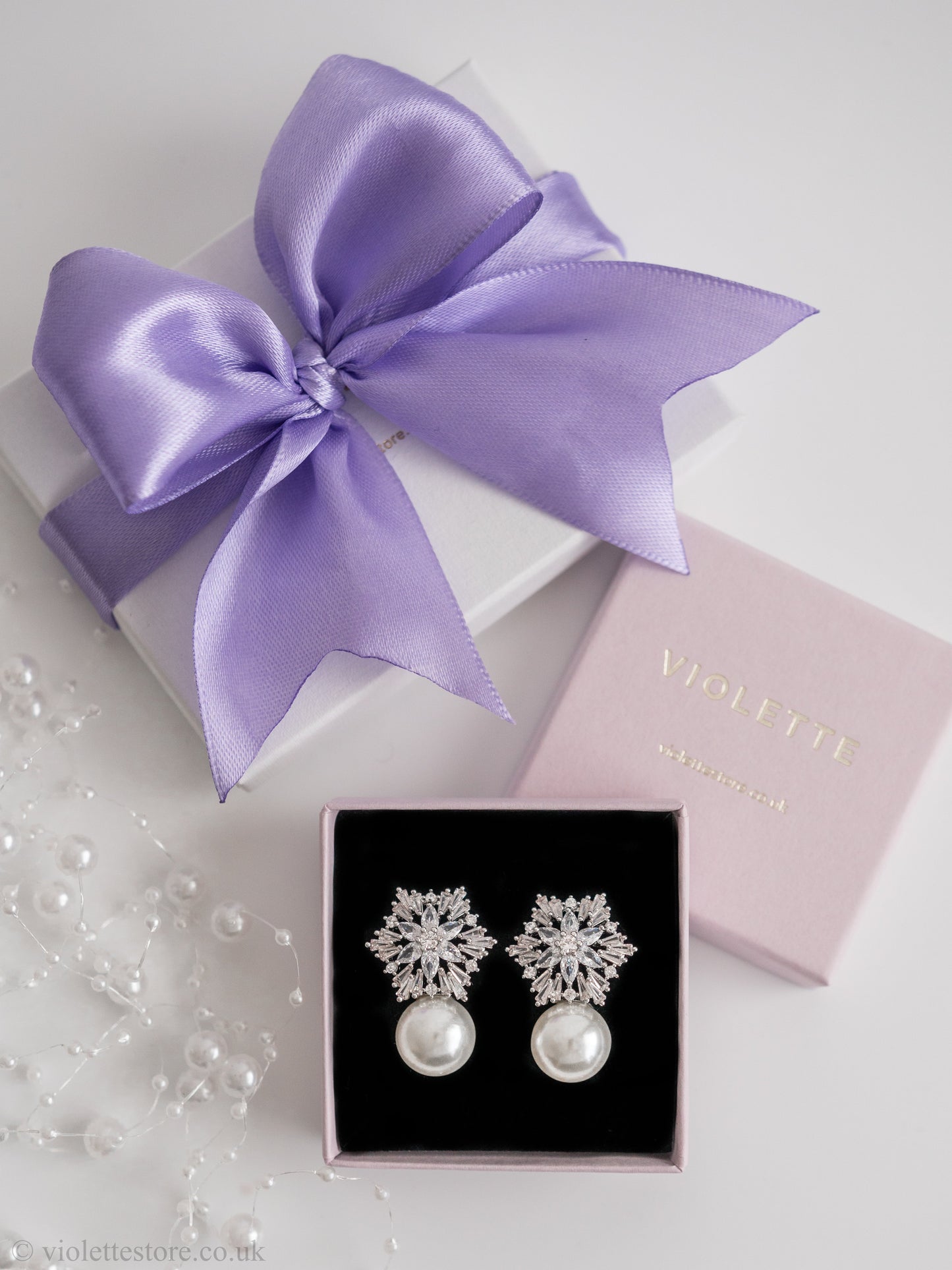 Full diamond snowflake pearl silver earrings
