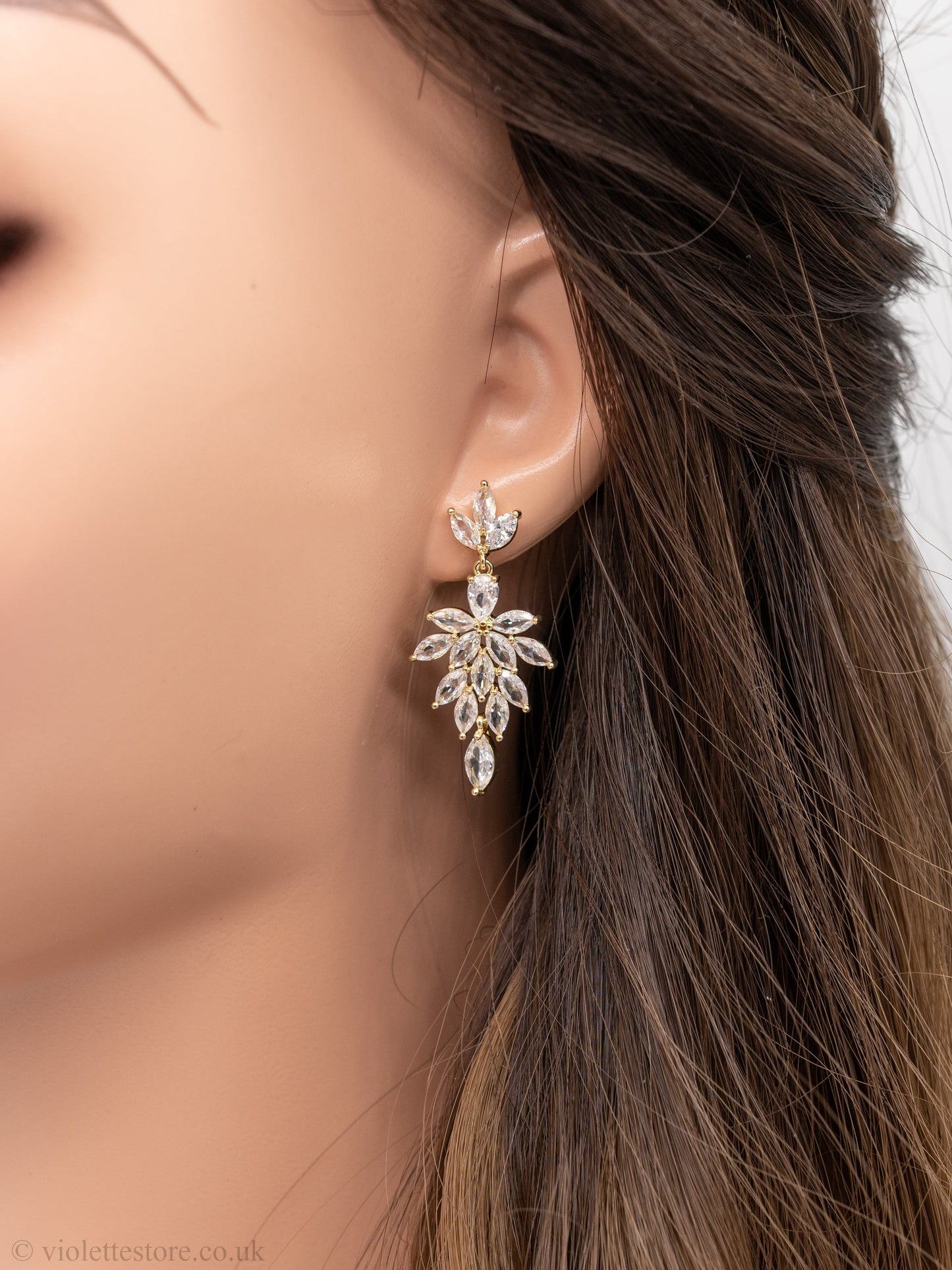Romantic gold zircon leaf earrings