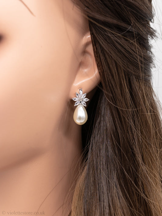 Pearl Snowflake Crystal Earrings