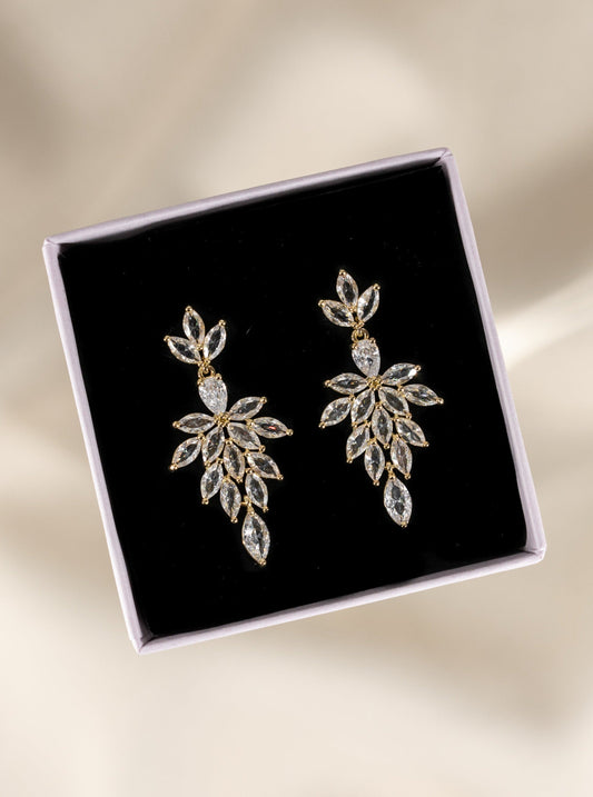 Romantic gold zircon leaf earrings