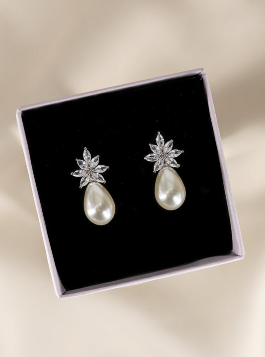 Pearl Snowflake Crystal Earrings
