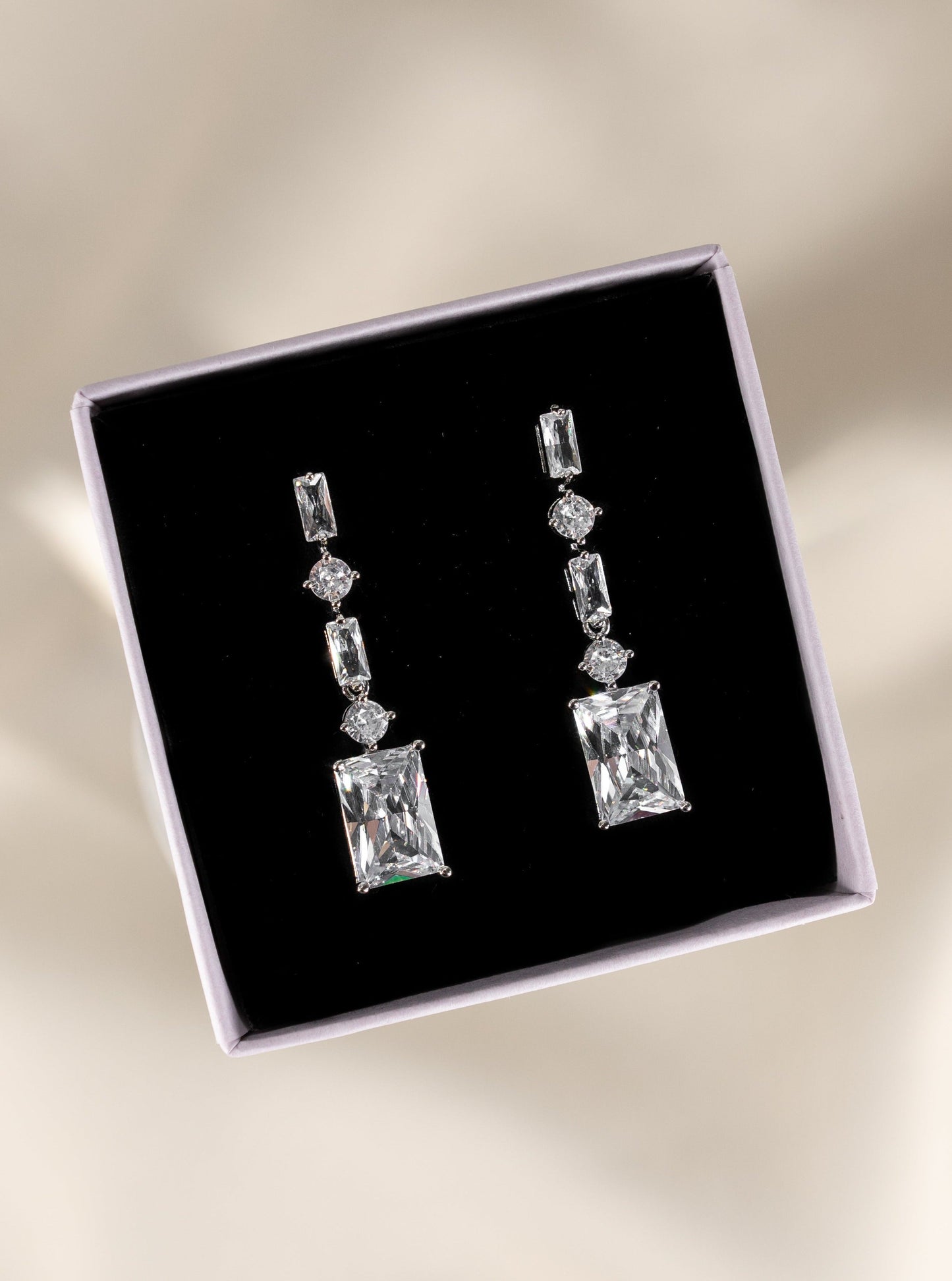 Light luxury square tassel silver earrings