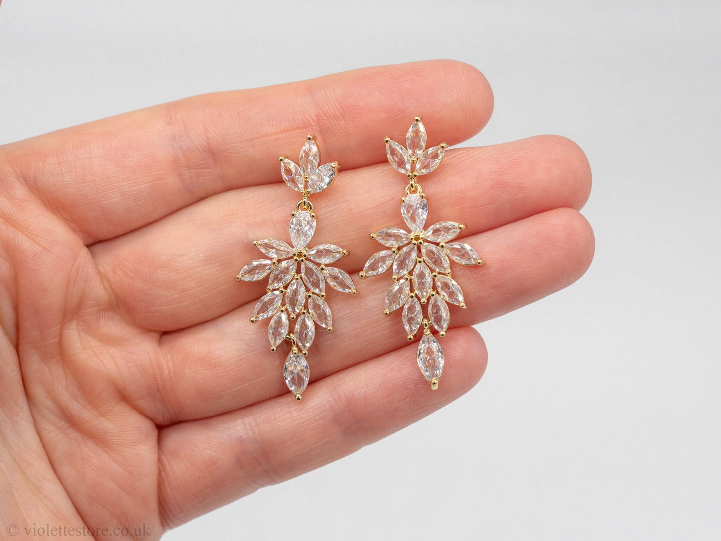 Romantic gold zircon leaf earrings