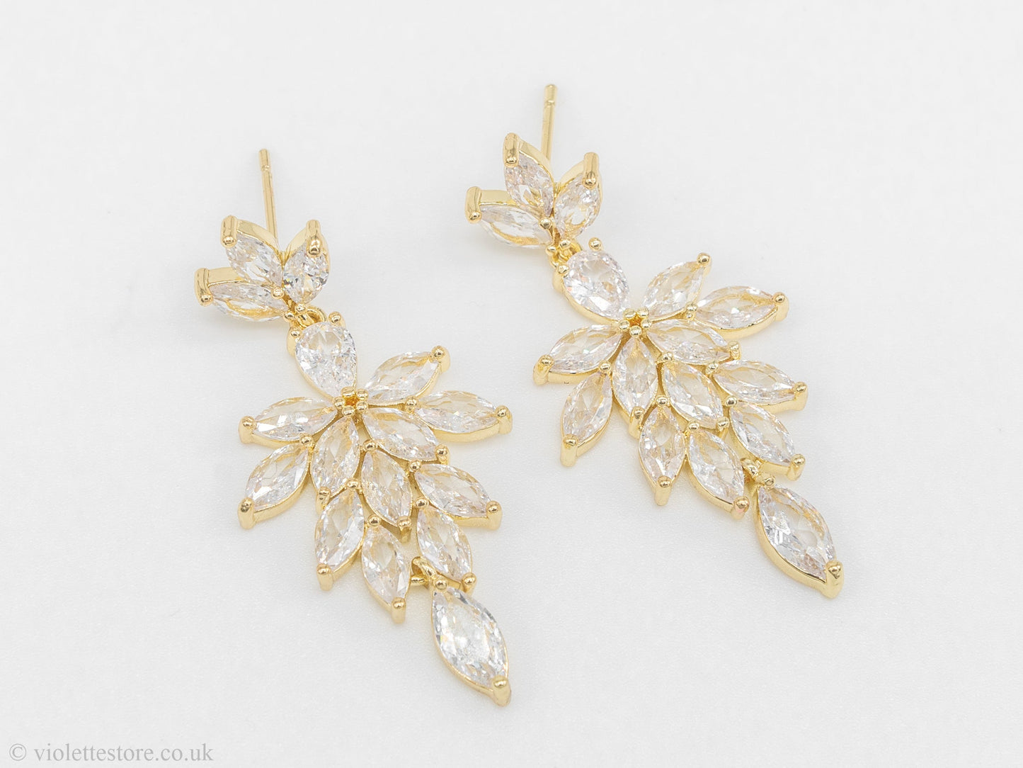 Romantic gold zircon leaf earrings