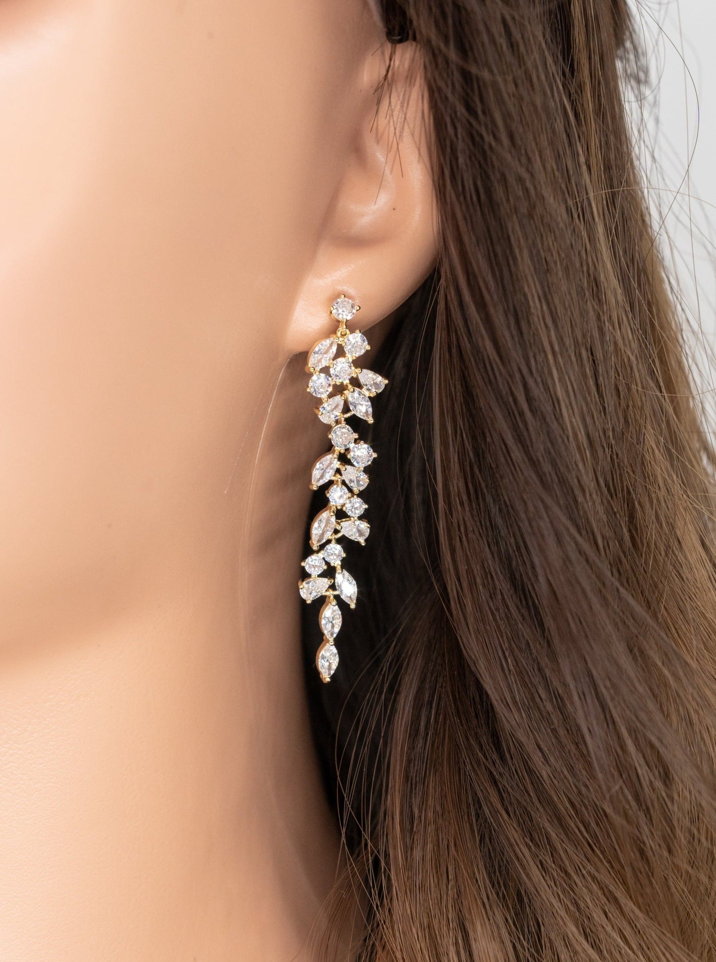 Wheat Ear Long Tassel Diamond Earrings